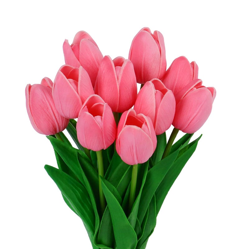 VaryFloral 10Pcs Pink Fake Tulips PU Faux Tulips Artificial Flowers for Decoration Fake Spring Bouquet for Home Wedding Flower Decor - Image 1