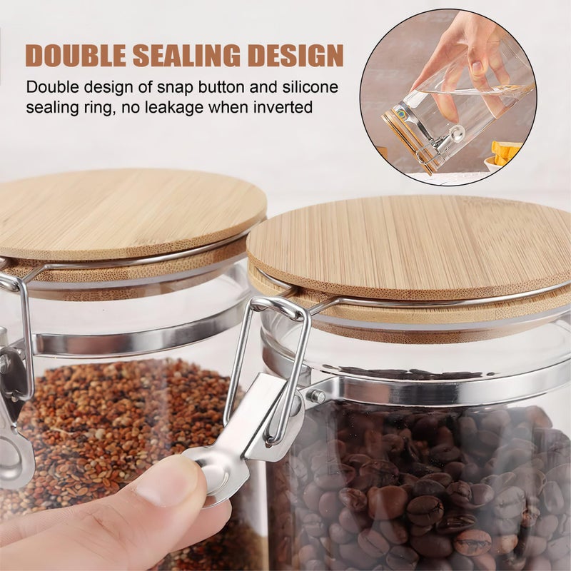MOLADRI 36 oz/1050ml Clear Glass Storage Canister with Airtight Bamboo Lid, Medium Decorative Container Jar for Coffee Spice Candy Salt Tea Cookie Condiment Pepper Sugar Overnight Oatmeal Snacks - Image 4