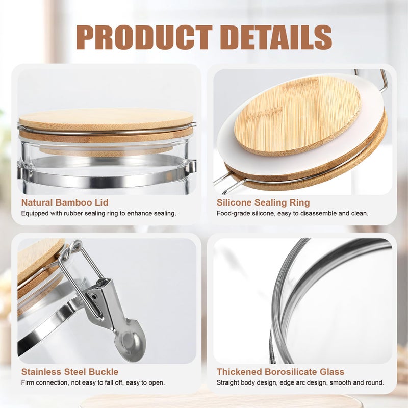 MOLADRI 36 oz/1050ml Clear Glass Storage Canister with Airtight Bamboo Lid, Medium Decorative Container Jar for Coffee Spice Candy Salt Tea Cookie Condiment Pepper Sugar Overnight Oatmeal Snacks - Image 2