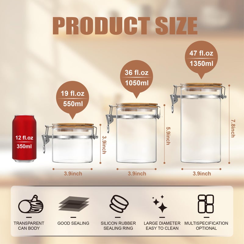 MOLADRI 36 oz/1050ml Clear Glass Storage Canister with Airtight Bamboo Lid, Medium Decorative Container Jar for Coffee Spice Candy Salt Tea Cookie Condiment Pepper Sugar Overnight Oatmeal Snacks - Image 3