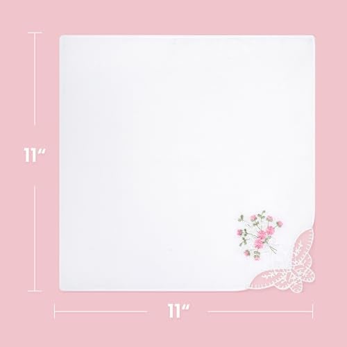 Selected Hanky Women's Cotton Handkerchiefs Flower Embroidered with Lace, Ladies Hankies 6 Pcs - Pink Floral - Image 5