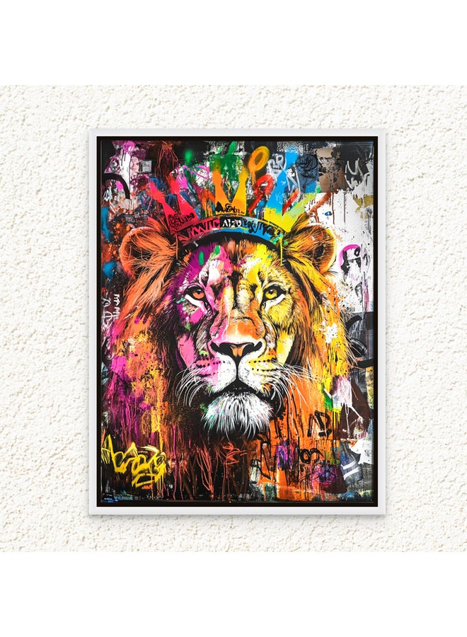 Art Decor Art Decor Framed Canvas Wall Art of Colorful Pop Art Lion Artwork Portrait Street Graffiti of Wild Animal Urban Print Wall Décor for Office Home Living Room Bedroom Home Décor Gifting  - Image 1