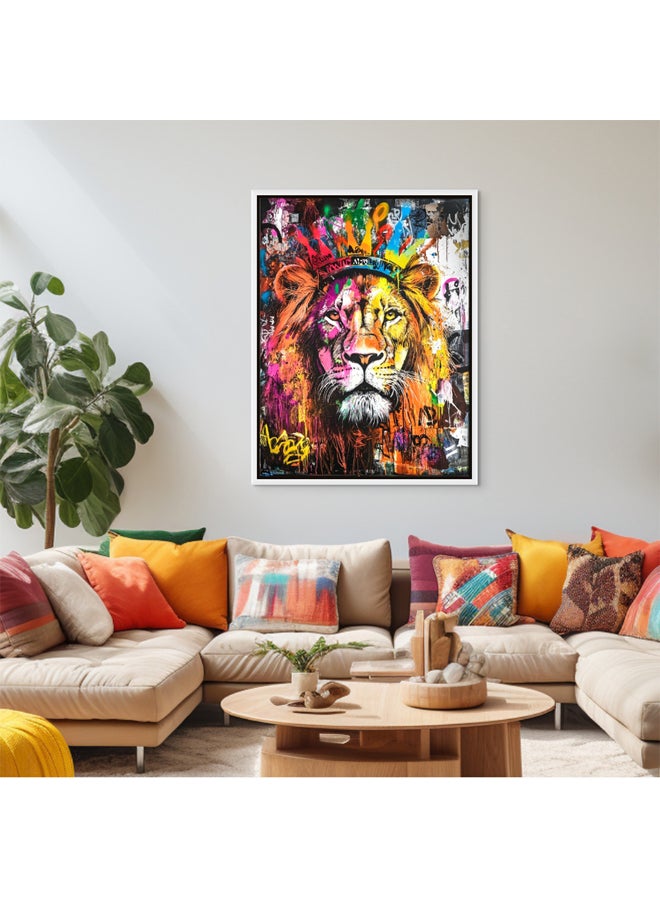 Art Decor Art Decor Framed Canvas Wall Art of Colorful Pop Art Lion Artwork Portrait Street Graffiti of Wild Animal Urban Print Wall Décor for Office Home Living Room Bedroom Home Décor Gifting  - Image 2