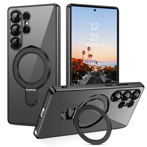 GUAGUA Magnetic for Samsung Galaxy S25 Ultra Case with Kickstand, [Compatible with MagSafe][Full Camera Protection] Anti-Slip Sturdy Stand Anti-Yellowing Matte Back Cover for S25 Ultra, Black - Image 1