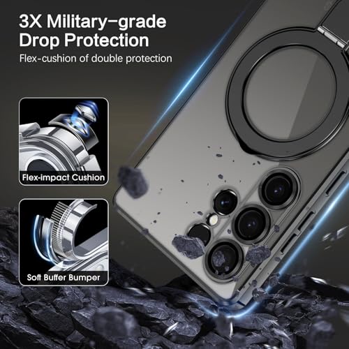 GUAGUA Magnetic for Samsung Galaxy S25 Ultra Case with Kickstand, [Compatible with MagSafe][Full Camera Protection] Anti-Slip Sturdy Stand Anti-Yellowing Matte Back Cover for S25 Ultra, Black - Image 5