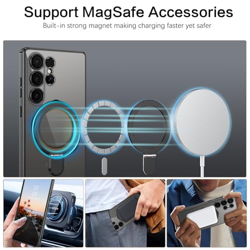 GUAGUA Magnetic for Samsung Galaxy S25 Ultra Case with Kickstand, [Compatible with MagSafe][Full Camera Protection] Anti-Slip Sturdy Stand Anti-Yellowing Matte Back Cover for S25 Ultra, Black - Image 4