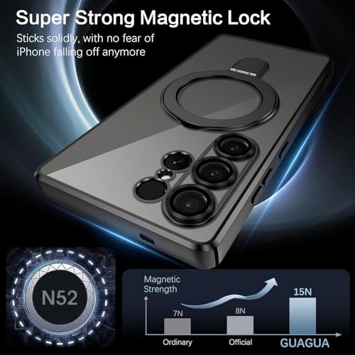 GUAGUA Magnetic for Samsung Galaxy S25 Ultra Case with Kickstand, [Compatible with MagSafe][Full Camera Protection] Anti-Slip Sturdy Stand Anti-Yellowing Matte Back Cover for S25 Ultra, Black - Image 2