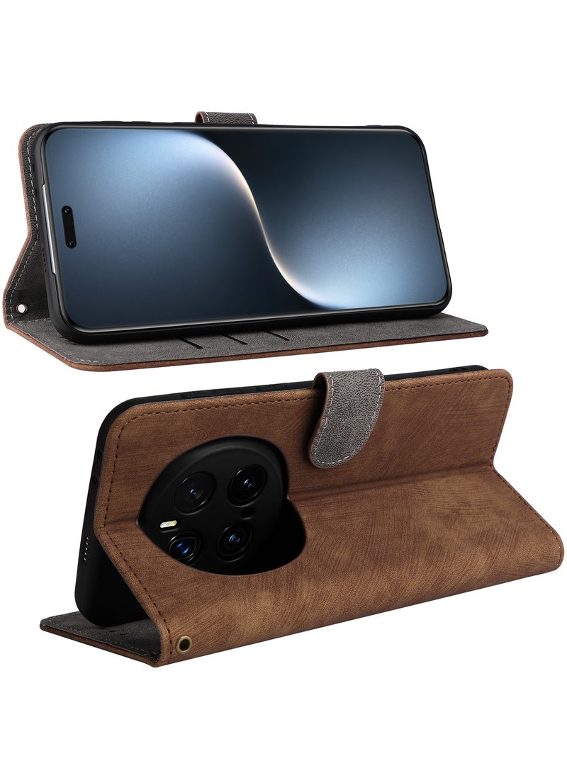 For Honor Magic 7 Pro Cover with Hand Strap, PU Leather Full Body Protection Shockproof Flip Mobile Cover, RFID Anti-theft Brush Folio Wallet Case - Image 2