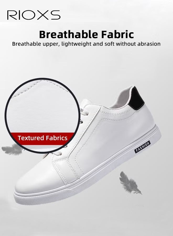 RIOXS Low Top Sneaker for Men, Casual Athlesiure Shoes, Chic Lace-up Men's Sneakers, Breathable Comfort Walking Shoes for Male, Fashion Flat Sneakers, Faux Leather Tennis Shoes, Lightweight Mens White Shoes for Shopping/ Training/ Travel/ Daily Wear - Image 3