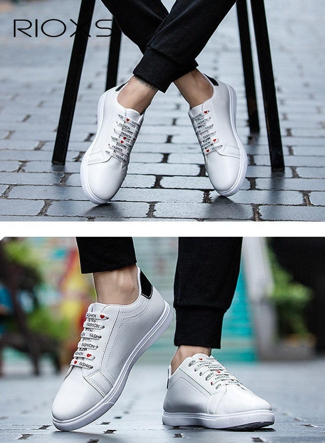 RIOXS Low Top Sneaker for Men, Casual Athlesiure Shoes, Chic Lace-up Men's Sneakers, Breathable Comfort Walking Shoes for Male, Fashion Flat Sneakers, Faux Leather Tennis Shoes, Lightweight Mens White Shoes for Shopping/ Training/ Travel/ Daily Wear - Image 2