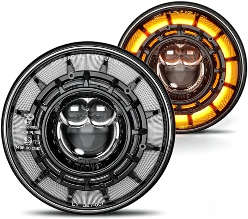 AUDEXEN 7 Inch LED Headlights for Jeep Wrangler JK JKU LJ CJ TJ 19972018 Round Headlamps with DRL Turn Signal Halo Ring HighLow Beam DOT Approved Plug Play - Image 1