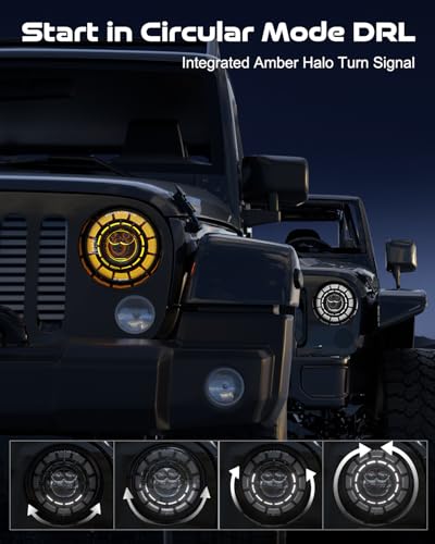 AUDEXEN 7 Inch LED Headlights for Jeep Wrangler JK JKU LJ CJ TJ 19972018 Round Headlamps with DRL Turn Signal Halo Ring HighLow Beam DOT Approved Plug Play - Image 3