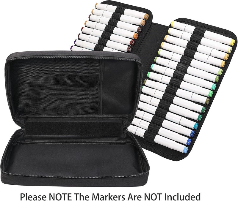 BOMKEE 60 Marker Organizer Case, Large 60 Marker Case, Large Capacity Marker Storage Case, Pen Case, Pencil Case with Carry Handle, Black, 13,38 x 7,68 x 3,15 cm, Shopping Bag - Image 5