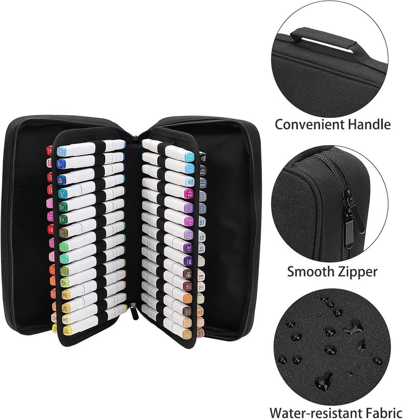 BOMKEE 60 Marker Organizer Case, Large 60 Marker Case, Large Capacity Marker Storage Case, Pen Case, Pencil Case with Carry Handle, Black, 13,38 x 7,68 x 3,15 cm, Shopping Bag - Image 4