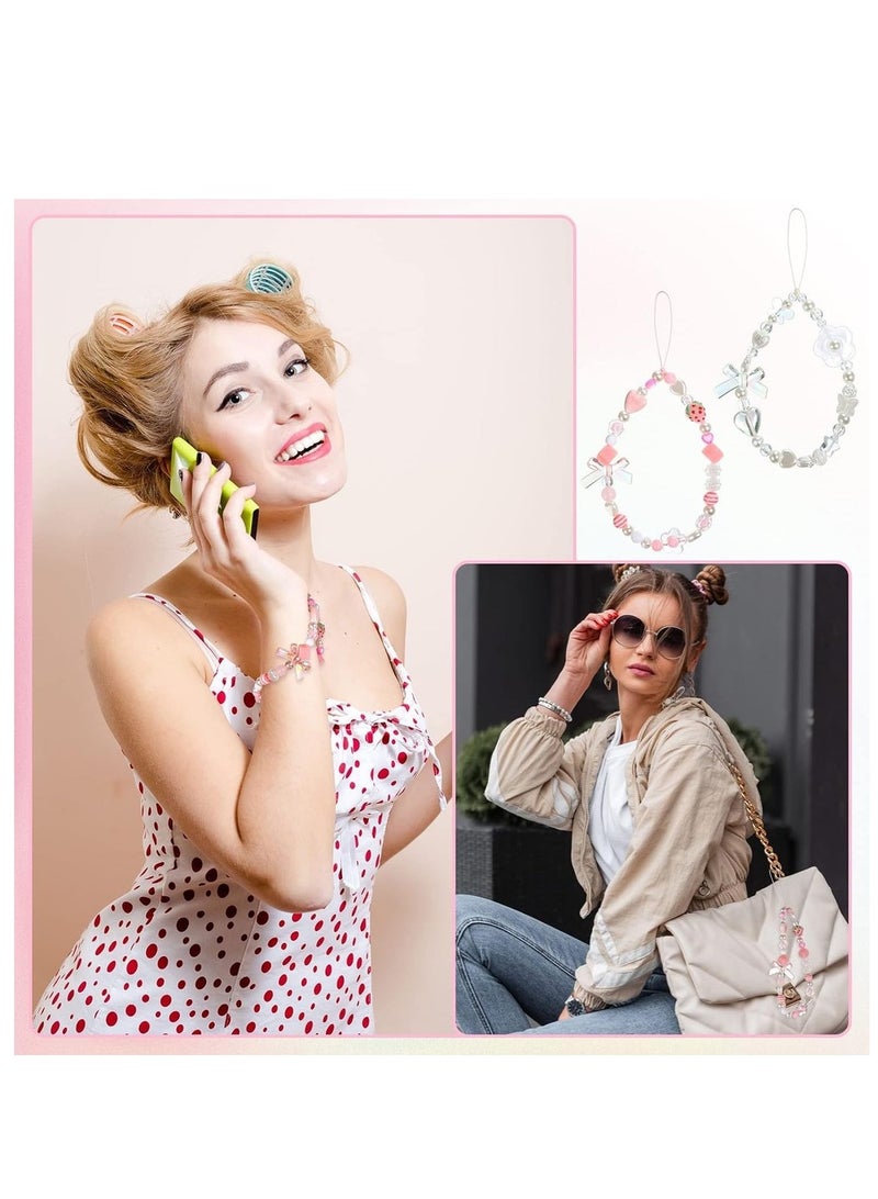 Phone Lanyard Beaded Wrist Strap Rainbow Phone Chain Strap For Women Girls Beads Pearl Bracelet Keychain Phone Accessory Cute Anti-Lost Phone String Decoration - Image 2