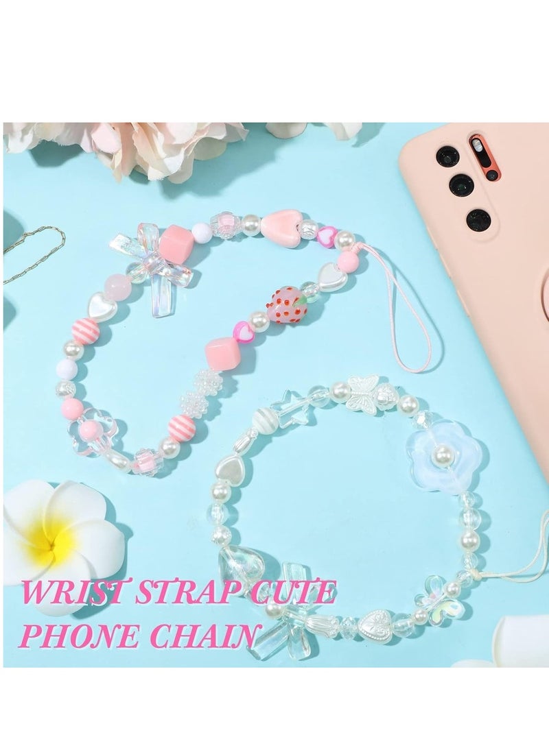 Phone Lanyard Beaded Wrist Strap Rainbow Phone Chain Strap For Women Girls Beads Pearl Bracelet Keychain Phone Accessory Cute Anti-Lost Phone String Decoration - Image 4