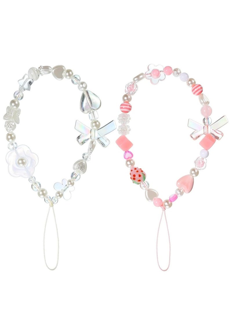 Phone Lanyard Beaded Wrist Strap Rainbow Phone Chain Strap For Women Girls Beads Pearl Bracelet Keychain Phone Accessory Cute Anti-Lost Phone String Decoration - Image 1