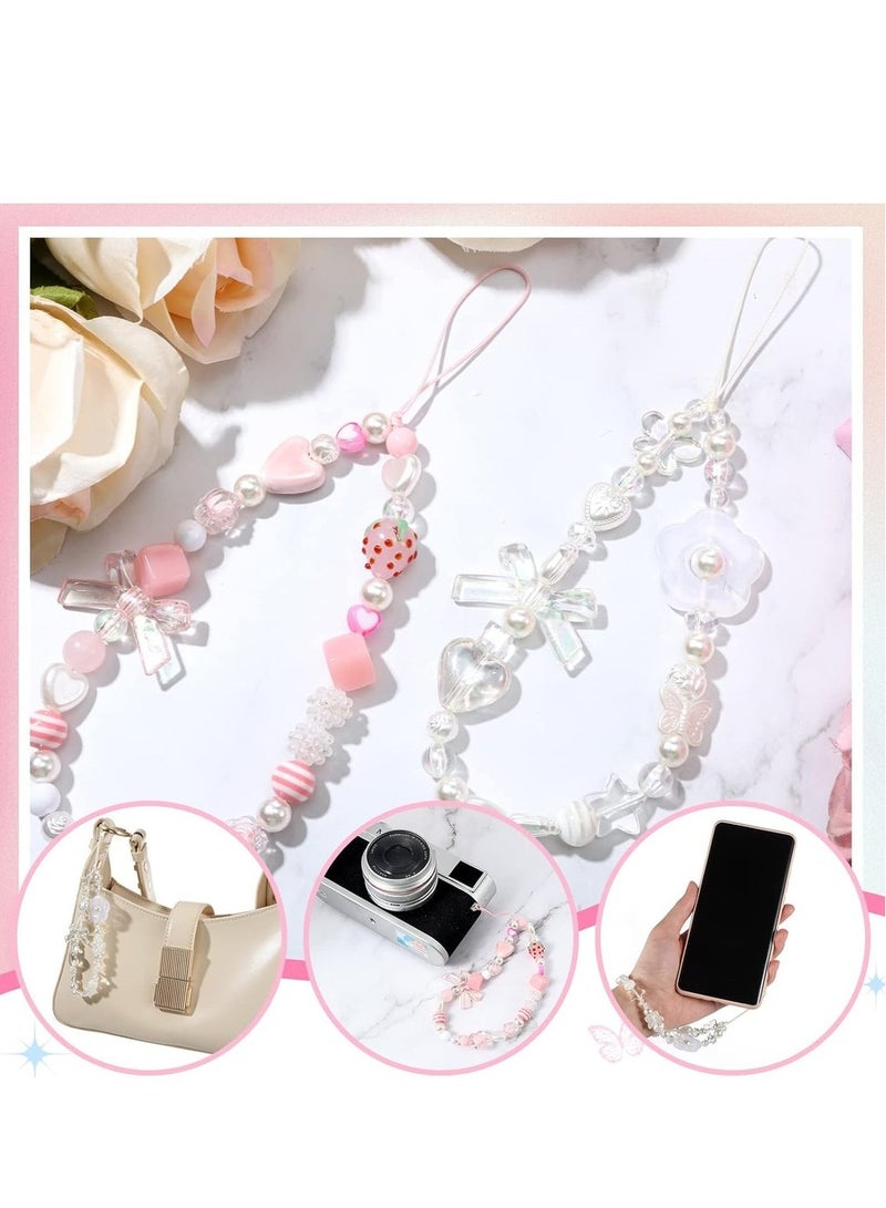 Phone Lanyard Beaded Wrist Strap Rainbow Phone Chain Strap For Women Girls Beads Pearl Bracelet Keychain Phone Accessory Cute Anti-Lost Phone String Decoration - Image 3