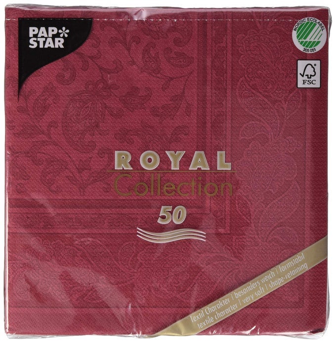 11668 50 SERVIETTES ROYAL COLLECTION 14 FOLD 40 X 40 CM ORNAMENTS BORDEAUX