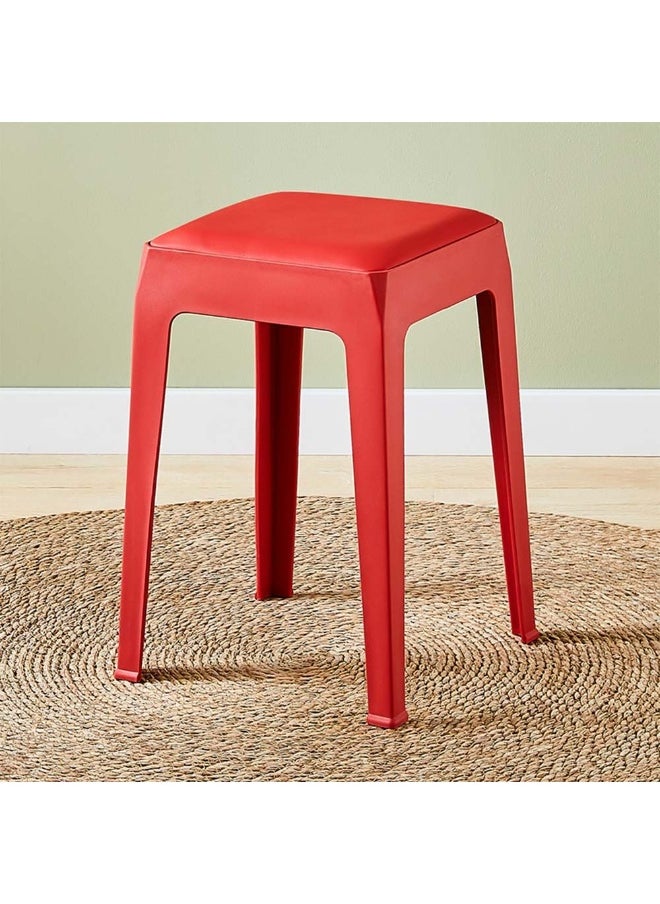 DANUBE HOME Nowata Stool Light Weight Single Backless Chair PP+PU Cushion Material Modern Design 1 Seater Chair For Living Room Dining Room Indoor Furniture L28xW28xH47cm -Red 