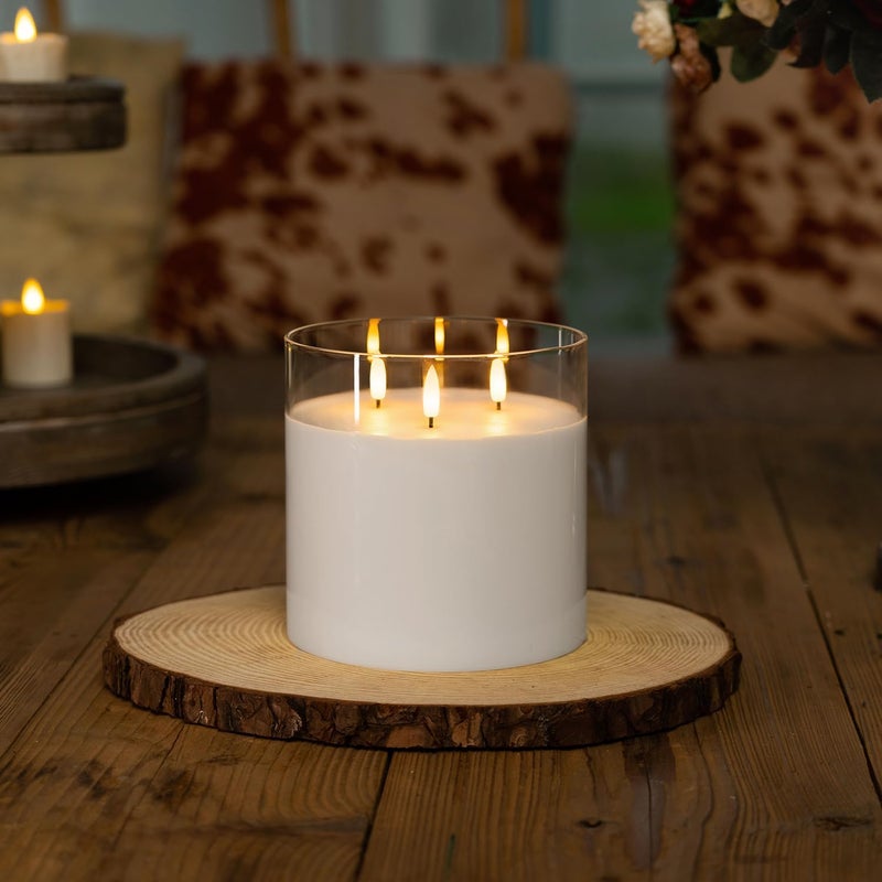 Homemory 6X6'' Extra Large Flameless Candle with 3 Wicks, Glass LED Pillar Candle, Real Wax Battery Operated Candle with Remote Control and Timer, Pure White - Image 2