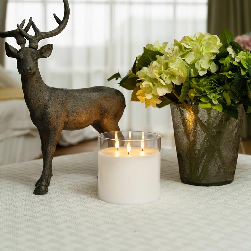 Homemory 6X6'' Extra Large Flameless Candle with 3 Wicks, Glass LED Pillar Candle, Real Wax Battery Operated Candle with Remote Control and Timer, Pure White - Image 5