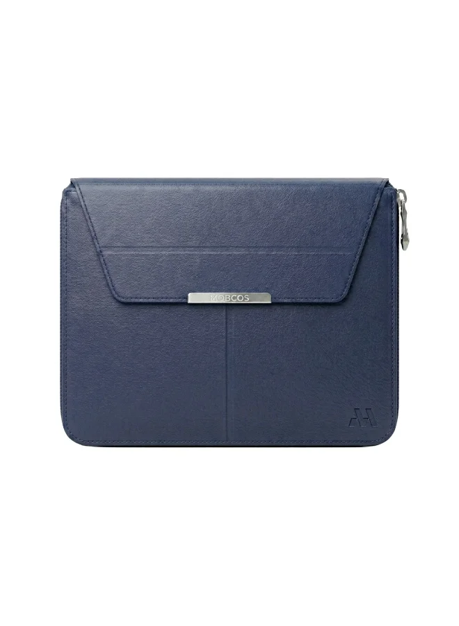 Mobcos Mobcos Navy Laptop Sleeve Bag for 15–16 Inch Laptops | Slim Premium PU Leather Waterproof Protective Case with Soft Inner Lining, Smooth Zipper & Lightweight