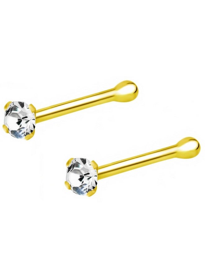 Forbidden Body Jewelry 22 G 18K Gold Plated Sterling Silver 1.5Mm Cz Simulated Diamond Micro Nose Bone Stud For Women Or Men (Set Of 2) - Image 1