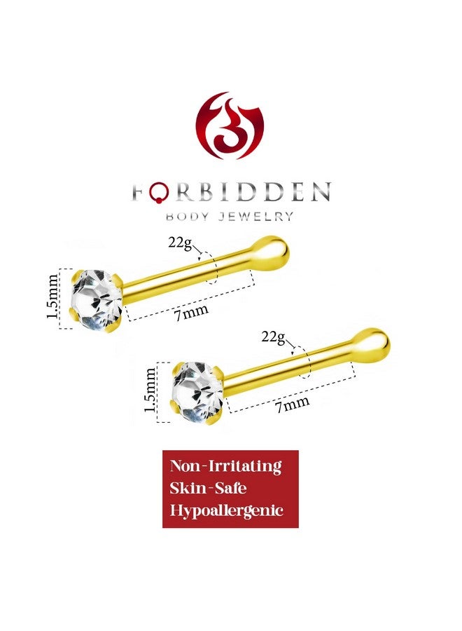 Forbidden Body Jewelry 22 G 18K Gold Plated Sterling Silver 1.5Mm Cz Simulated Diamond Micro Nose Bone Stud For Women Or Men (Set Of 2) - Image 2