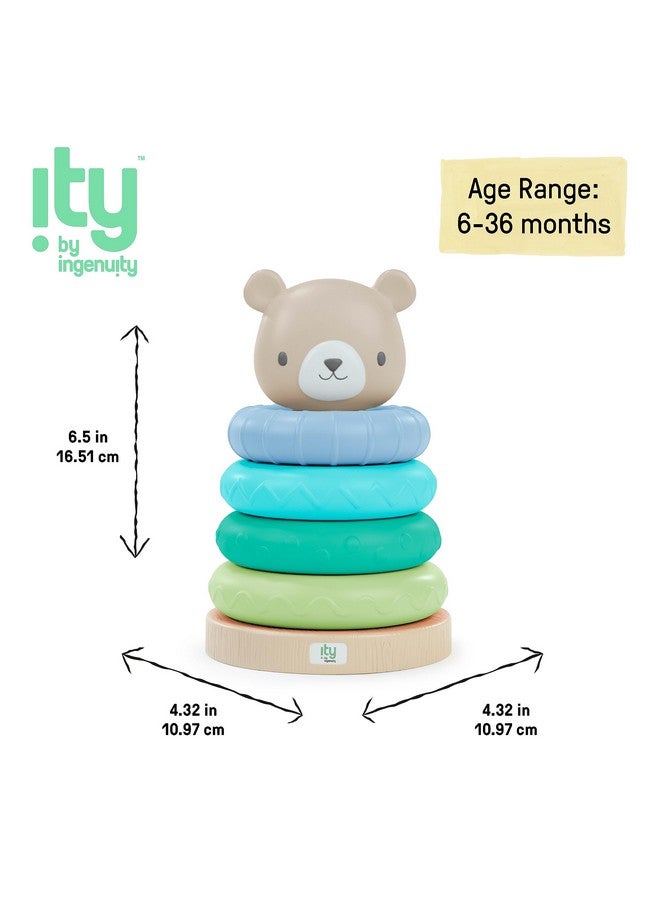 Ingenuity: ity by Ingenuity Cutie Stacks, 4 BPA-Free Rings, Faux Wood Stand, Bear Topper, Unisex, for Ages 6 Months and Up - Nate - Image 4