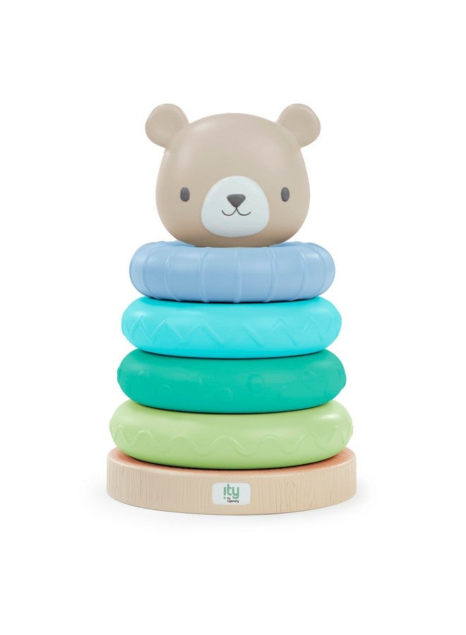 Ingenuity: ity by Ingenuity Cutie Stacks, 4 BPA-Free Rings, Faux Wood Stand, Bear Topper, Unisex, for Ages 6 Months and Up - Nate - Image 1