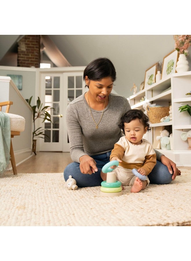 Ingenuity: ity by Ingenuity Cutie Stacks, 4 BPA-Free Rings, Faux Wood Stand, Bear Topper, Unisex, for Ages 6 Months and Up - Nate - Image 2
