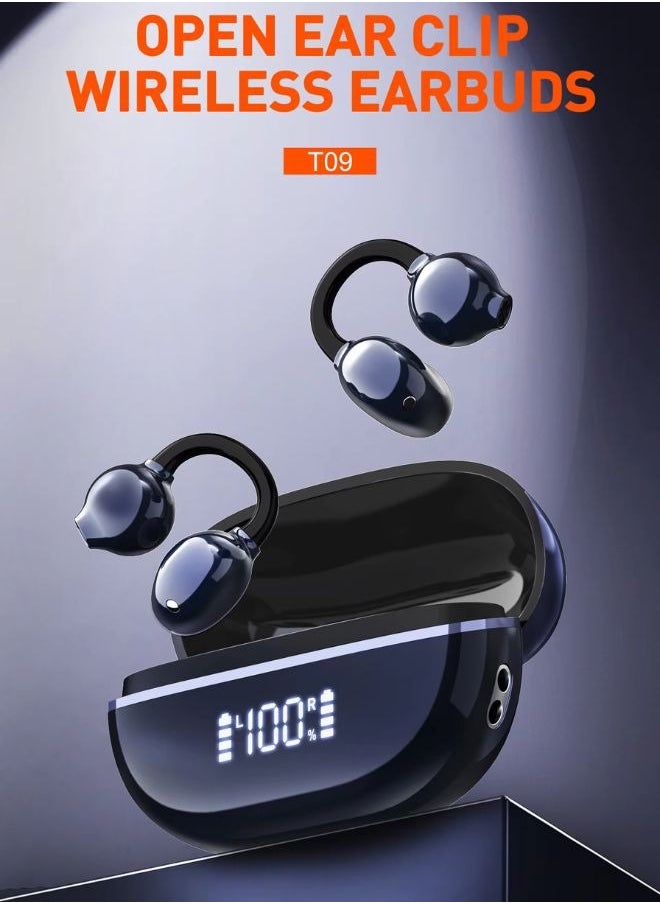FreeClip Wireless Earphones, Digital Display Bluetooth Earbuds, Futuristic Aesthetic Design, Feather-Like Wearing, Open-Ear Listening, Long Battery Life, iOS And Android Black