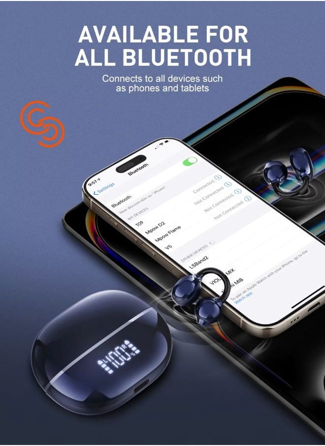 FreeClip Wireless Earphones, Digital Display Bluetooth Earbuds, Futuristic Aesthetic Design, Feather-Like Wearing, Open-Ear Listening, Long Battery Life, iOS And Android Black
