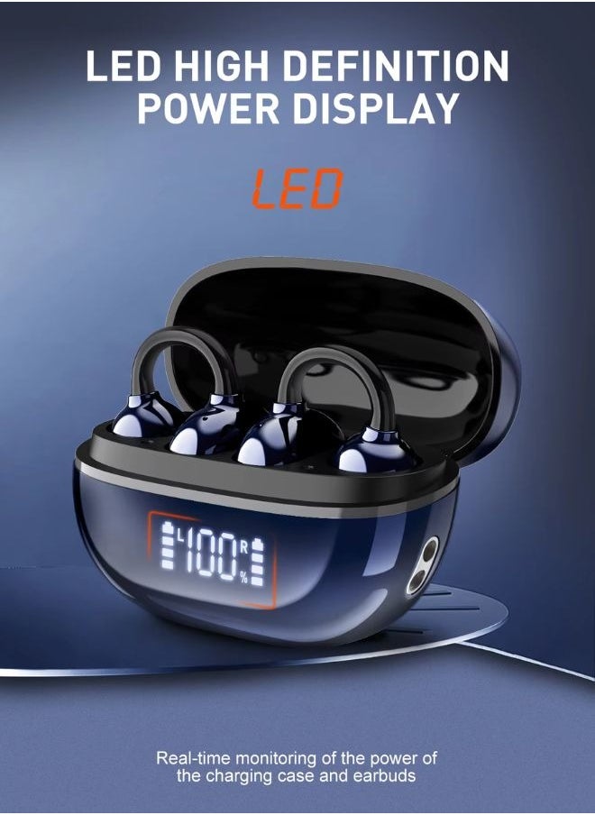FreeClip Wireless Earphones, Digital Display Bluetooth Earbuds, Futuristic Aesthetic Design, Feather-Like Wearing, Open-Ear Listening, Long Battery Life, iOS And Android Black