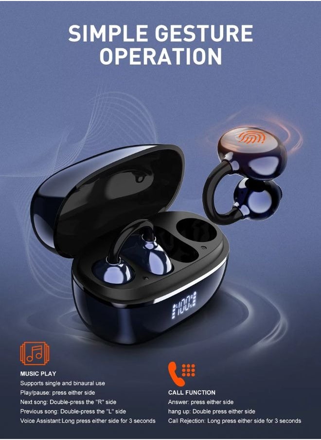 FreeClip Wireless Earphones, Digital Display Bluetooth Earbuds, Futuristic Aesthetic Design, Feather-Like Wearing, Open-Ear Listening, Long Battery Life, iOS And Android Black