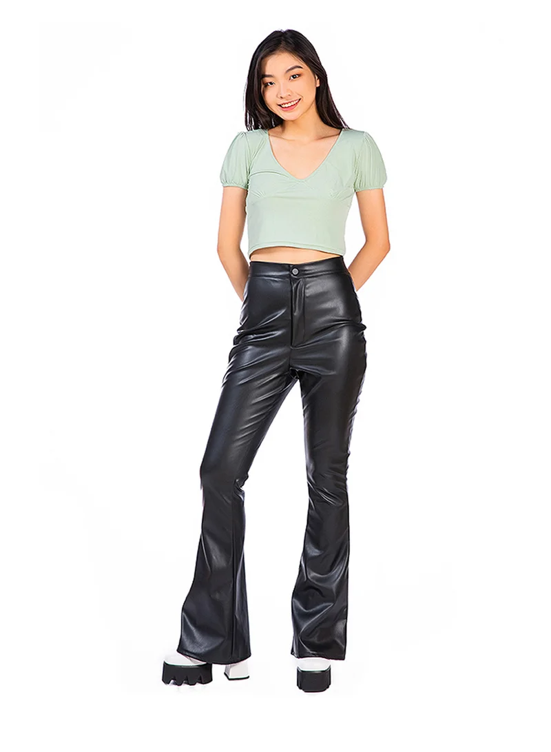 London Rag Sage Green Pleated V Neck Top