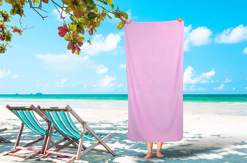 TIQH 600 GSM 100% Zero Twist Cotton Highly Absorbent and Quick Dry Extra Large Soft Beach Towel (36x72 Inches, Pink) - Image 1