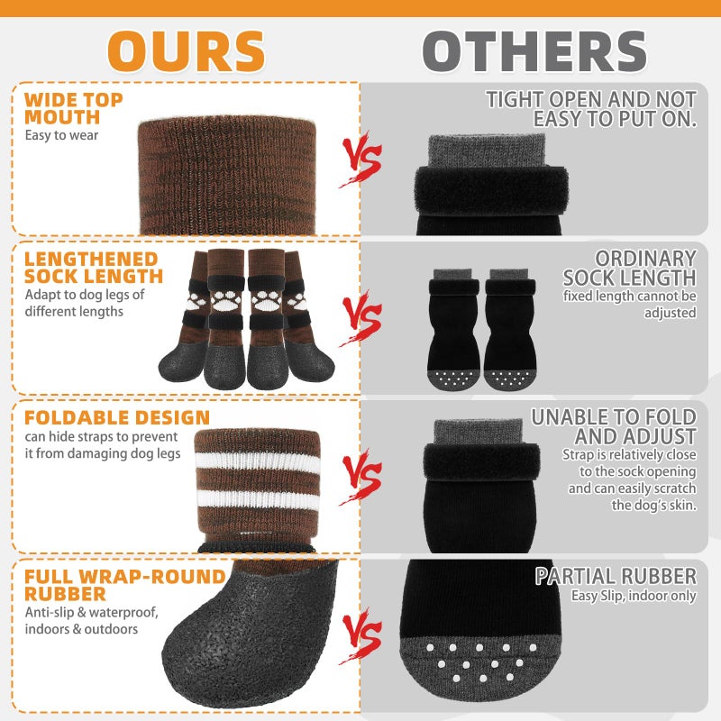 KOOLTAIL Anti Slip Dog Socks to Prevent Licking Paws for Hot/Clod Pavement, Waterproof Long Snow Dog Boots&Paw Protectors with Straps Traction Control for Hardwood Floor for Small Medium Large Dogs - Image 4