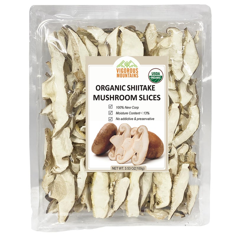 VIGOROUS MOUNTAINS Organic Shiitake Mushrooms Sliced Great Size Fresh Texture Rehydrate Quickly Dried Shiitake Mushrooms for Cooking Soups Ramen Pasta and Risotto All Natural Vegan 353Oz - Image 3