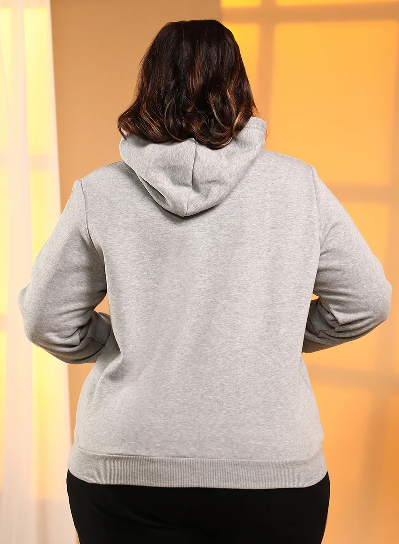 Instafab Plus Women's Cloud Grey Solid Pullover Hoodie