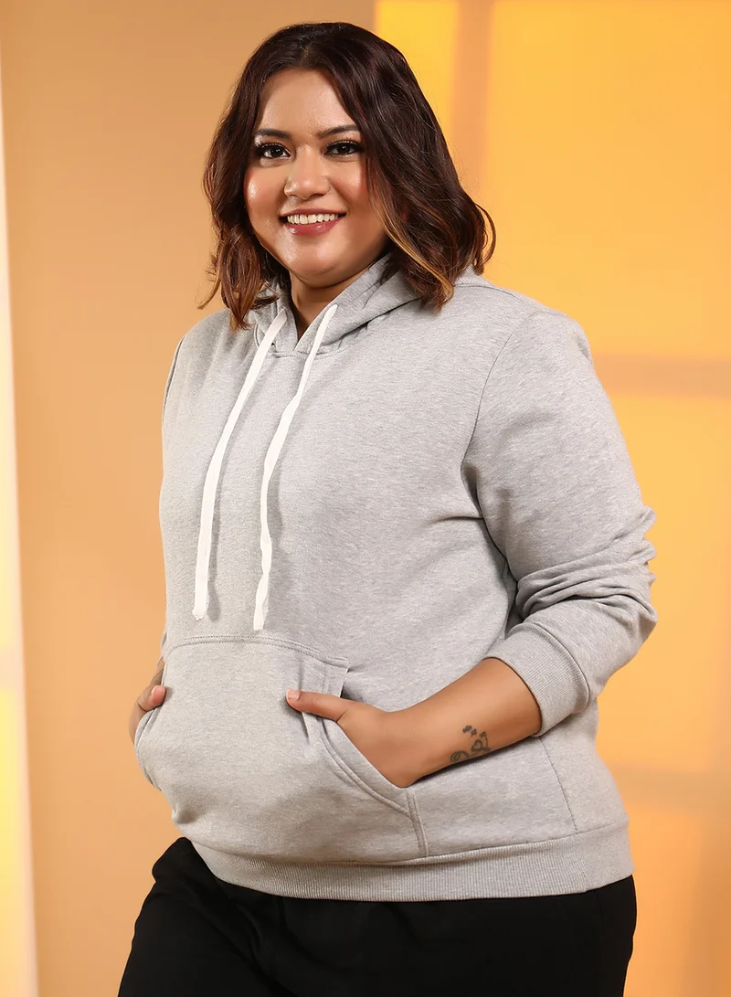 Instafab Plus Women's Cloud Grey Solid Pullover Hoodie