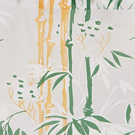 SHAVIN PVC Printed Bamboo Bathroom Shower Curtain with Hooks (54 x 108 Inches, Green) 2 - Image 2