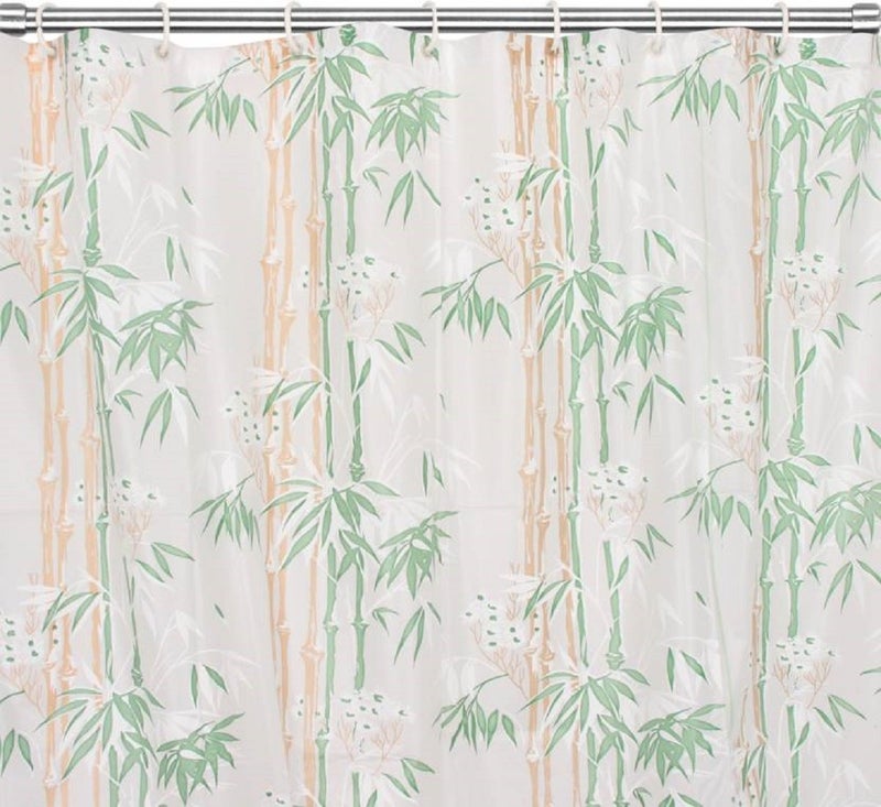SHAVIN PVC Printed Bamboo Bathroom Shower Curtain with Hooks (54 x 108 Inches, Green) 2 - Image 3