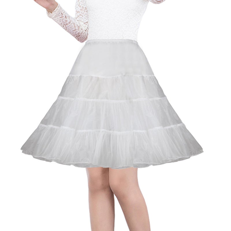 Shimaly Women's 50s Vintage Petticoat 26" Underskirt Rockabilly Tutu Skirt (M-L,Ivory) - Image 3