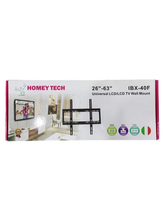 هومي تك حامل حائط للتلفزيون العالمي من Homey Tech IBX-40F | 26 بوصة - 63 بوصة | شاشات LCD، OLED، QLED، LED، بلازما، شاشات منحنية ومسطحة | أسود - Image 2