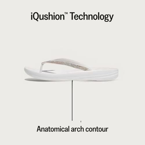 FitFlop Womens iQushion Sparkle Ergonomic Flip Flops for Walking, Lightweight Waterproof Cushioned Thong Sandals for Women with Non Slip Bottom and Arch Support, Urban White, 11 US - Image 4