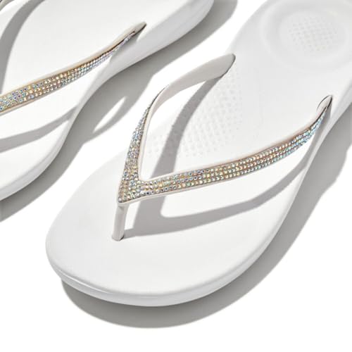 FitFlop Womens iQushion Sparkle Ergonomic Flip Flops for Walking, Lightweight Waterproof Cushioned Thong Sandals for Women with Non Slip Bottom and Arch Support, Urban White, 11 US - Image 5