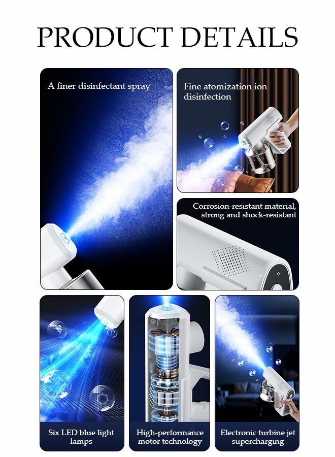 DUNISO Nano Spray Disinfection Spray Gun, Wireless Handheld Atomization Disinfection Gun, Rechargeable Blue Light Air Disinfection Machine, Electric Spray Machine,Easy To Use，Suitable For Home, Office, School Or Garden,380ml - Image 3