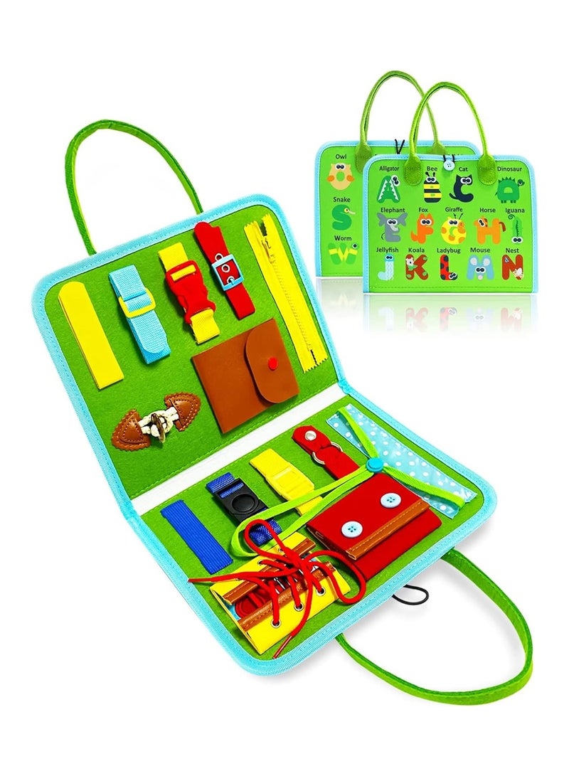 Busy Board, Montessori Sensory Toy, Cognitive Alphabet Animal Fine Motor Skills, Birthday Gift for 1 2 3 4 Year Old Girls and Boys (Green) - Image 1